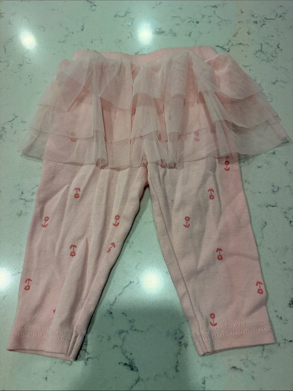Carter's Light Pink Tulle-Tiered Leggings with Coral Anchors